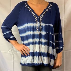 Bandolino 3/4 Sleeve V-neck Tie Dye Top